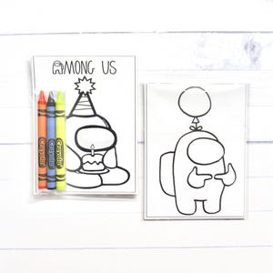 Inspired Among US mini coloring pages and crayons - 1 bag (1 child) - Among Us  party favors