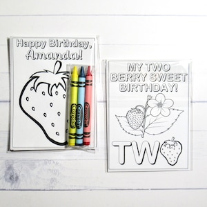 Strawberry coloring pages and crayons - 1 bag (1 child) - Strawberry party favors - My Berry First Birthday themed party image 4