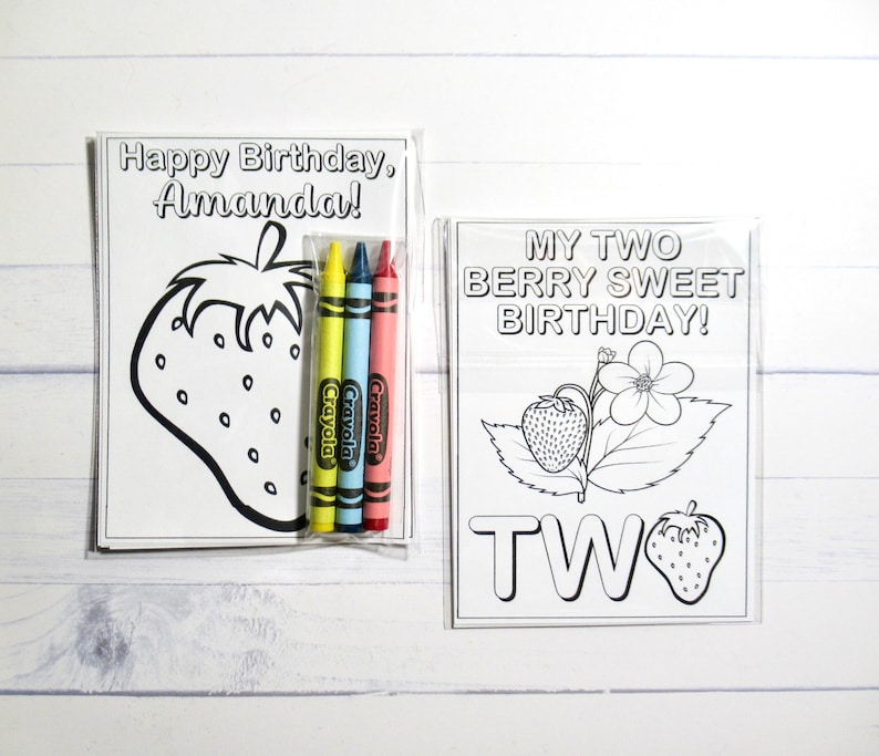 Strawberry coloring pages and crayons - 1 bag (1 child) - Strawberry party favors - My Berry First Birthday themed party image 4