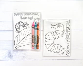 Inspired Caterpillar mini coloring pages and crayons - 1 bag (1 child) - Caterpillar party favors