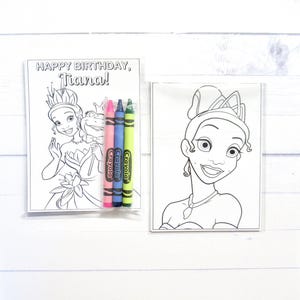Inspired Princess and the Frog mini coloring pages and crayons - 1 bag (1 child) - Princess Tiana party favors - Princess Tiana themed Party