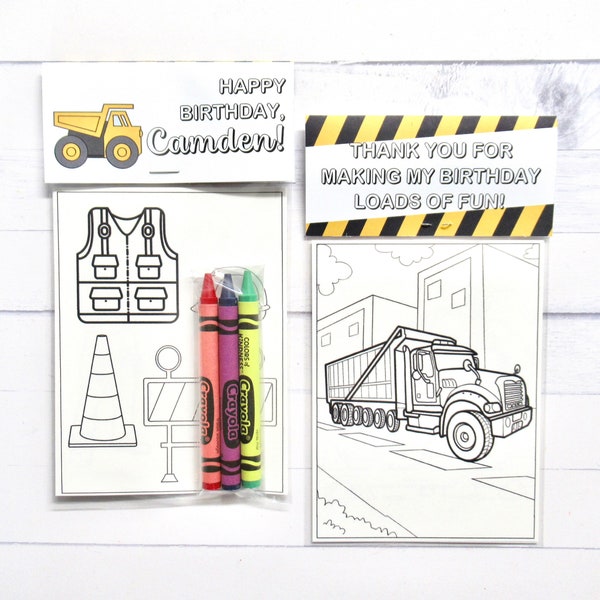 Dump truck coloring pages and crayons - 1 bag (1 child) -Dump truck party favors - Dump truck themed party - Dump truck Birthday party