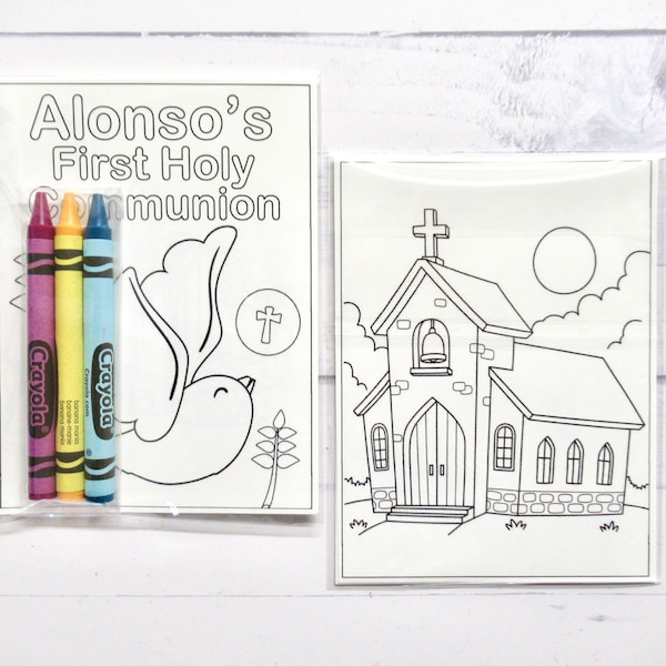 First Communion coloring pages and crayons - 1 bag (1 child) - First communion party favors