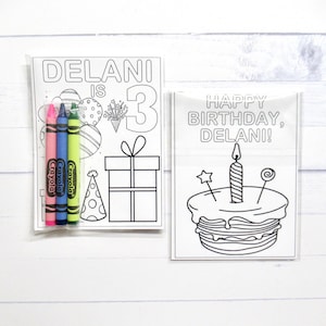 Personalized Happy Birthday coloring pages and crayons - 1 bag (1 child) - Kid Birthday party favors