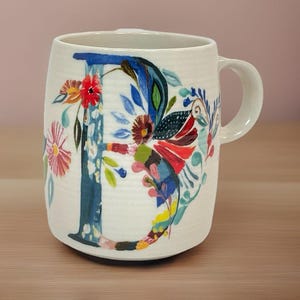 Anthropologie “B” Initial Mug By Starla M. Halfmann Floral Monogram 12oz image 1
