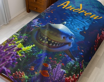 Personalized Shark Blanket Gift For Customized Shark Throw For Shark Fan Blanket Gift For Ocean Scene Fan Throw Gift For Shark Lover Blanket