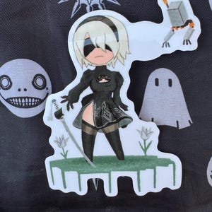 Nier Automata 2B with skirt and Pod 042 Transparent sticker
