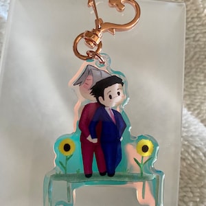 Ace Attorney Phoenix Wright and Miles Edgeworth  Rainbow Acrylic 2.5 Inch Double Sided Charm with Heart Clasp