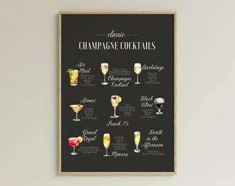 Champagne Cocktails Recipe Art Print: Bar Cart Decor (Digital Download)