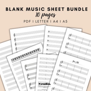 Set mit 10 Notenblättern, druckbare Noten mit Klavier für Letter/A4. Blank Notenbild Printable.Blank Staff Papier,Blanko Musik Papier