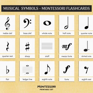Tarjetas didácticas Montessori con notas musicales y símbolos musicales (PDF) – Teoría musical imprimible para niños – Educación en casa – Set de aprendizaje para el aula