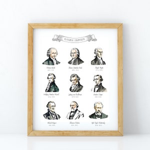 Classical Music Composers Print, Composer Poster, Music Room Decor, Classical Music, Mozart, Beethoven, Bach, Chopin,Vivaldi, Musicians Gift