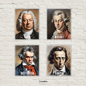 Classical Composers Poster, Musician Gift Portrait, Classroom Poster, Music Room Decor, Music Teacher Gift, Chopin,Mozart,Beethoven,Bach