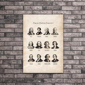 Classical Famous Composers Poster, Composers Wall Art, Music Classroom Poster, Music Room Decor, Music Teacher Gift, Musical Wall Art.