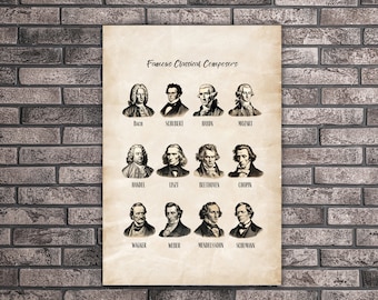 Poster portrait de compositeurs classiques : décoration de salle de musique (téléchargement numérique)