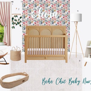 Ragazza arredo cameretta, Design d'interni Moodboard, Carta da parati cameretta, Targa con nome cameretta, Decorazione d'interni, Design d'interni online, Boho