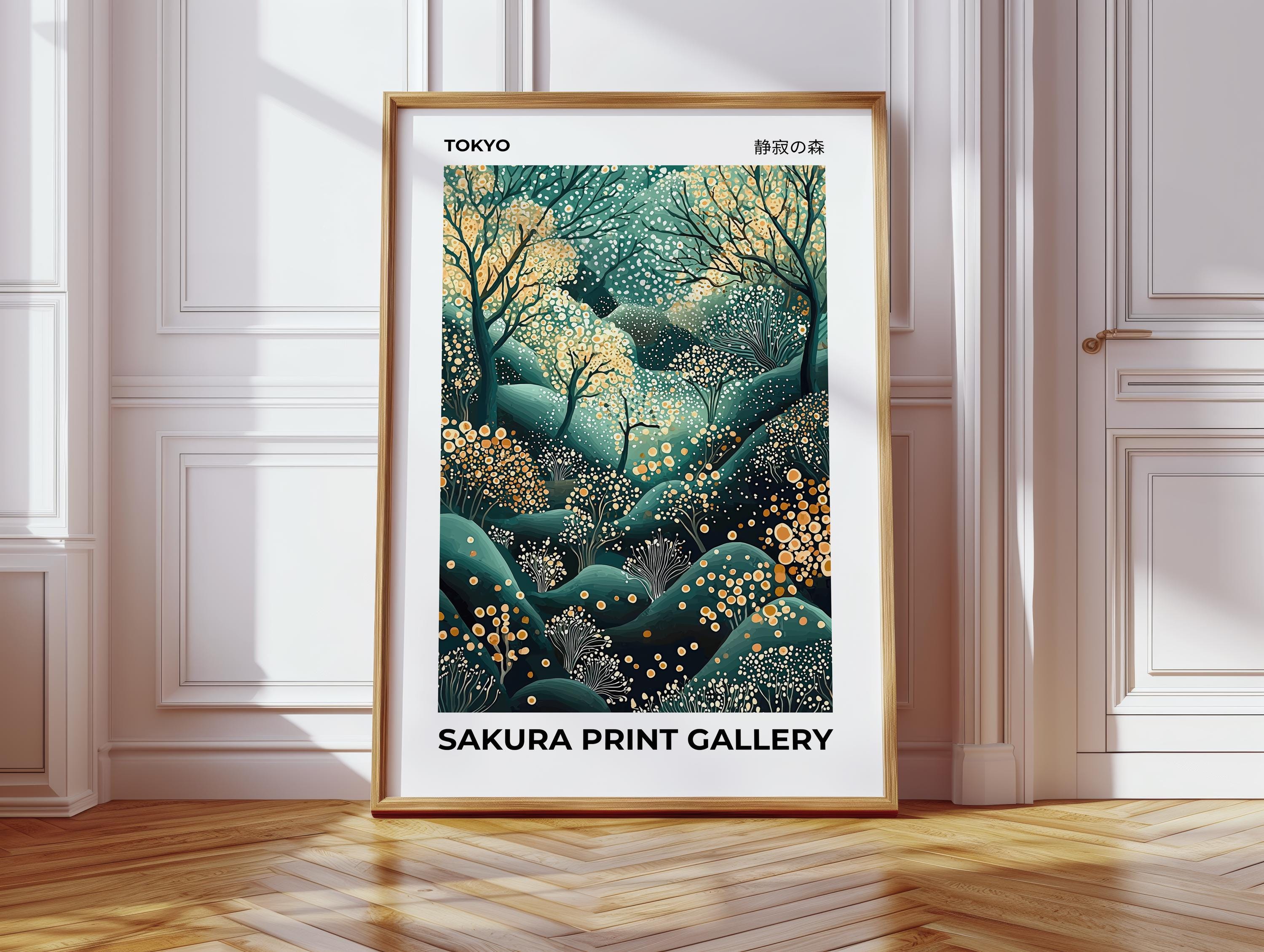 Polka Dot Forest Wall Art Print – Teal Green and Gold Botanical