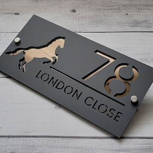 MODERN HOUSE SIGN | Address |Number Sign | Horse House Sign | Horse House Number | 290mm x 140mm | 360mm x 175mm | 490mm x 230mm
