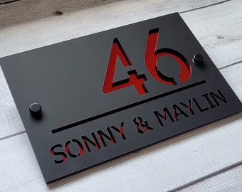 MODERN HOUSE SIGN | Black Matt and Mirror Red