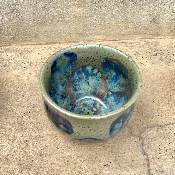 Blues + Greens Polka Dot Small Ceramic Bowl / Cup