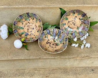 Blue and Green Sparkle Speckled Clay Ceramic Bowls / Dishes