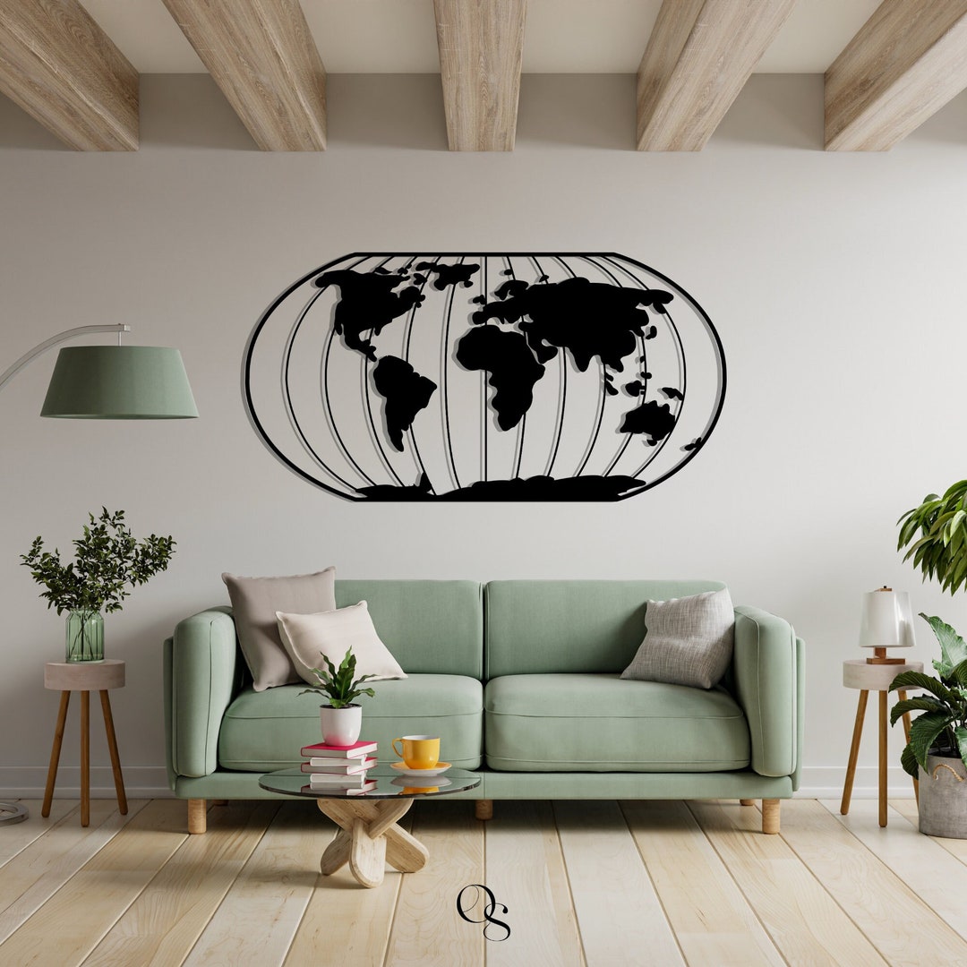 Metal World Map Metal Wall Art World Map Wall Art Housewarming Etsy