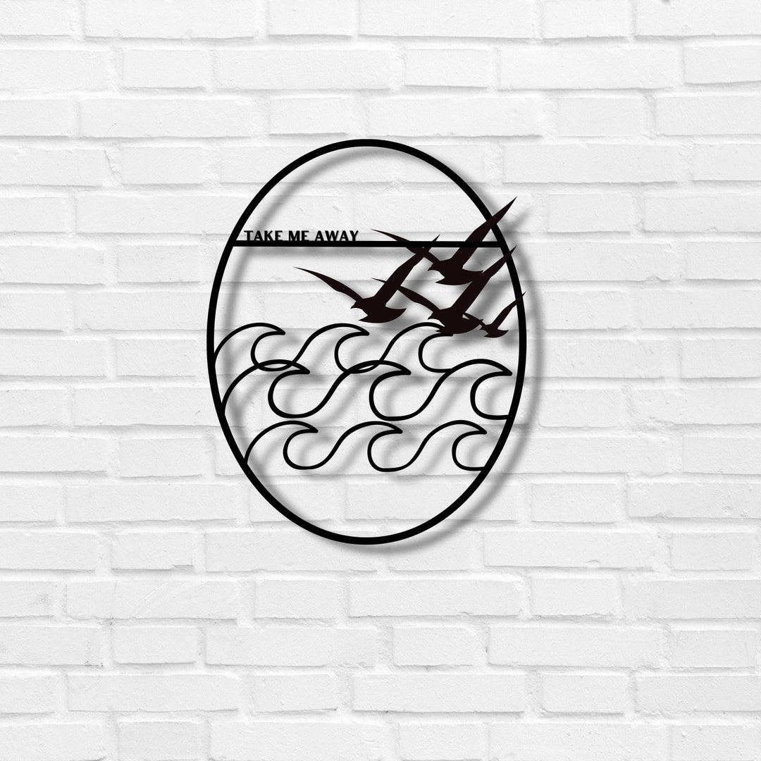 Ocean Wave Metal Wall Art, Seagull Beach Hanging, Sea and Nautical
