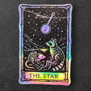 The Star Tarot Sticker – Banjo Possum and Raccoon Vinyl Decal for Laptop, Tumbler, or Journal