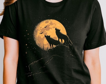 Mystical Wolf Moon Graphic Tee: Celestial Cotton Shirt