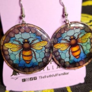 Honey Bee Earrings: Stained Glass Style Resin Art