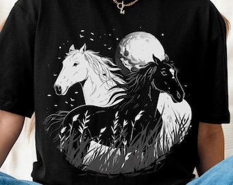 Celestial Horse T-shirt - Western Gothic Moon Graphic Tee - Etsy