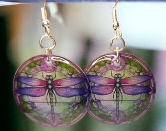Dragon Fly stained glass Art Style Earrings Resin Mothers day gifts Stained Dragon Fly suncatcher Floral gift stained Glass Earrings
