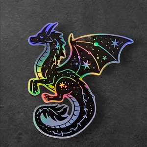 Holographic Celestial Dragon Sticker: Witchy Fantasy Art Decal