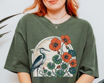 Crane Bird Shirt, Heron Shirt, Japanese Crane Shirt, Retro Birdwatching Shirt, Bird Lover Tee, Bird Shirt, Sea Bird T-Shirt Unisex