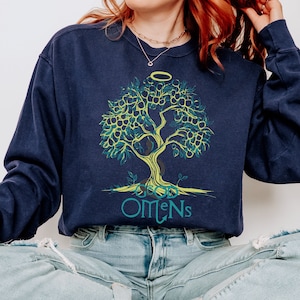 Good Omens Fan Art Sweatshirt | Fantasy TV Graphic Pullover with Tree of Knowledge Design
