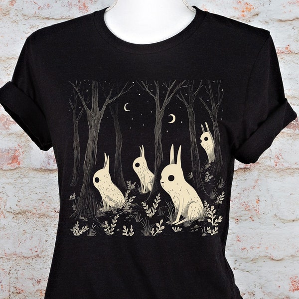 Cottagecore Bunny Rabbit T-Shirt ,Trippy Shirt, Gothic Alt Clothing, Dark Aesthetic Fashion, Crust Punk Grunge, Asian Art Style Tee