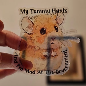 My Tummy Hurts and I'm Mad At the Government Clear Hamster Sticker, Transparent Humor Decal, 3x3 inches – Dissent with Cuteness