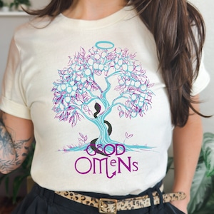 Good Omens Tree of Knowledge T-Shirt: Aziraphale & Crowley Doodle