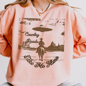 UFO Western Graphic Sweatshirt: Retro Cowboy Rodeo Shirt