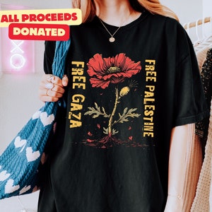 Free Gaza Palestine Shirt - Stand With Palestine Flower Crewneck All Proceeds Donated To PCRF
