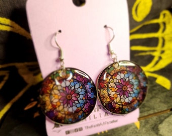 Floral stained glass Art Style Earrings Resin Mothers day gifts Stained Flower Plant suncatcher Floral gift stained Glass Earrings