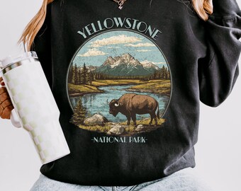 Sudadera vintage del Parque Nacional de Yellowstone: Top retro extragrande con diseño de bisonte