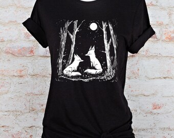 Woodland Fox T-Shirt: Moonlit Forest Folk Art Tee