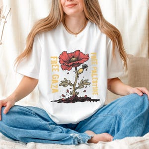 Free Gaza Palestine Shirt - Stand With Palestine Flower Crewneck All Proceeds Donated To PCRF