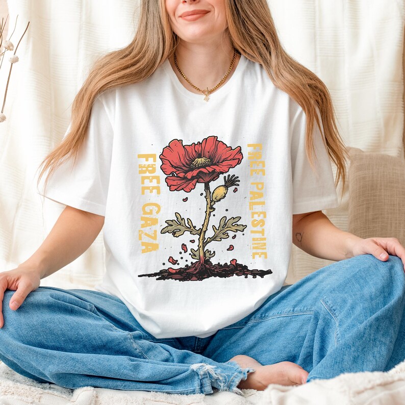 Free Gaza Palestine Shirt - Stand With Palestine Flower Crewneck All Proceeds Donated To PCRF