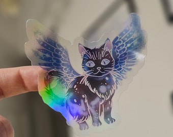 Transparent Tressym Cat Sticker – Winged Cat Fantasy Vinyl Decal
