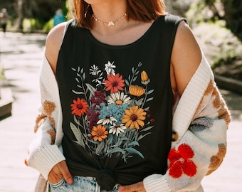 Vintage Wildflowers Boho Tank Top: Garment-Dyed Slouchy Fit