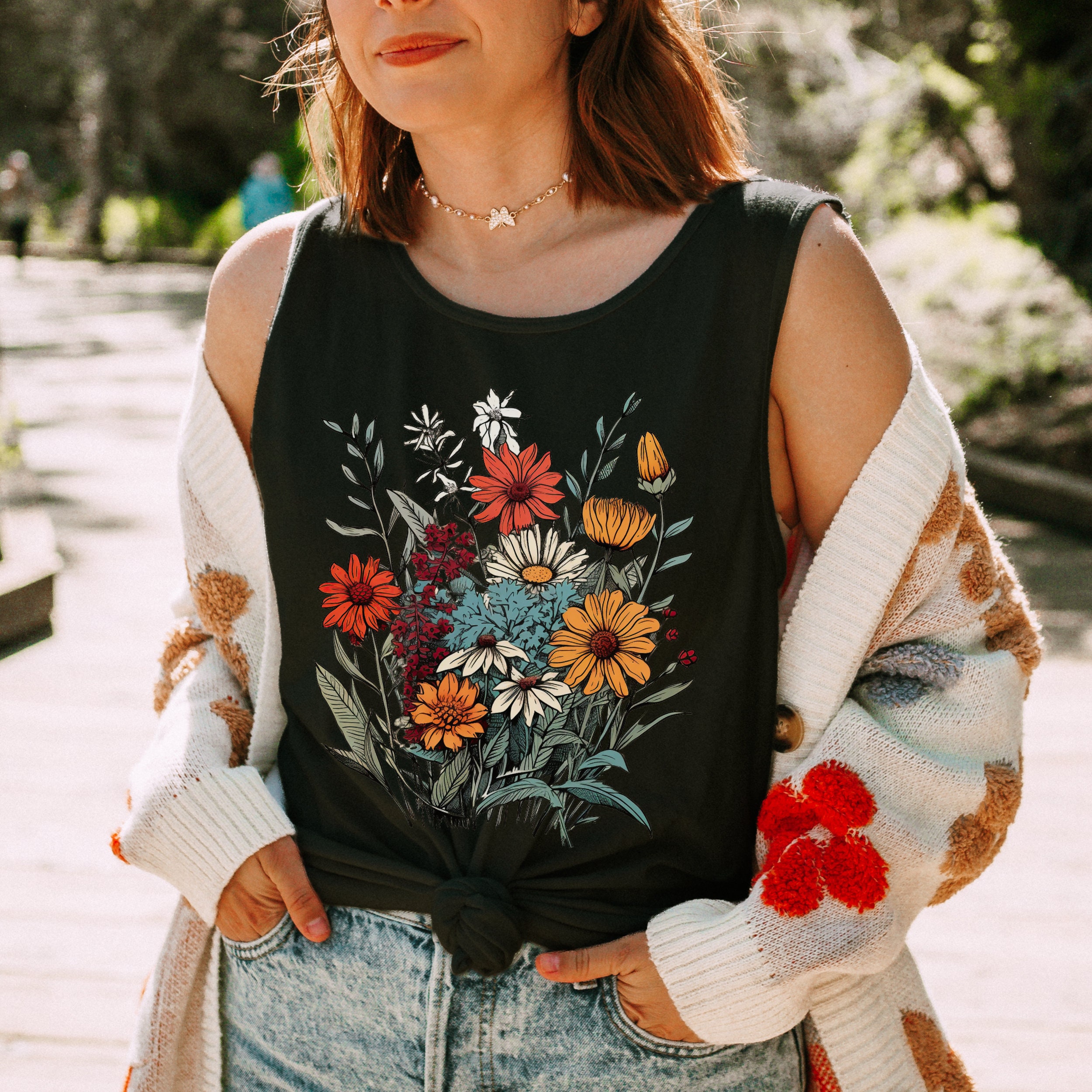 Vintage Wildflowers Boho Tank Top: Garment-dyed Slouchy Fit - Etsy