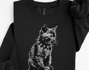 Goth Cat Sweatshirt | Spikkrage, Vintage Grunge-stil