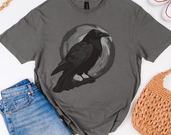 Raven Moon Shirt – Gothic Vollmond-Vogel-Grafik-T-Shirt